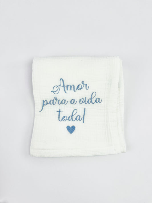 Fralda Musselina “Amor para a Vida Toda” azul